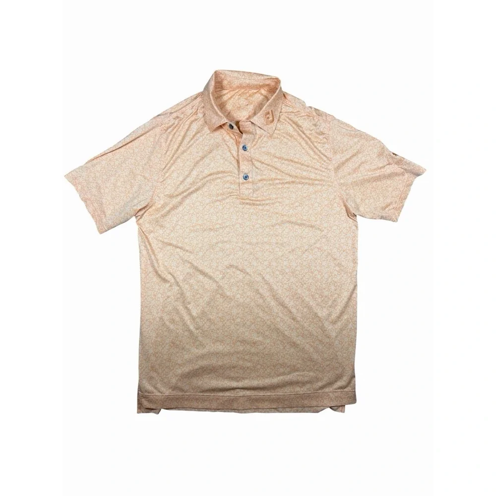FootJoy Founders Club Golf Polo Shirt Mens L Orange Floral Stretch Performance